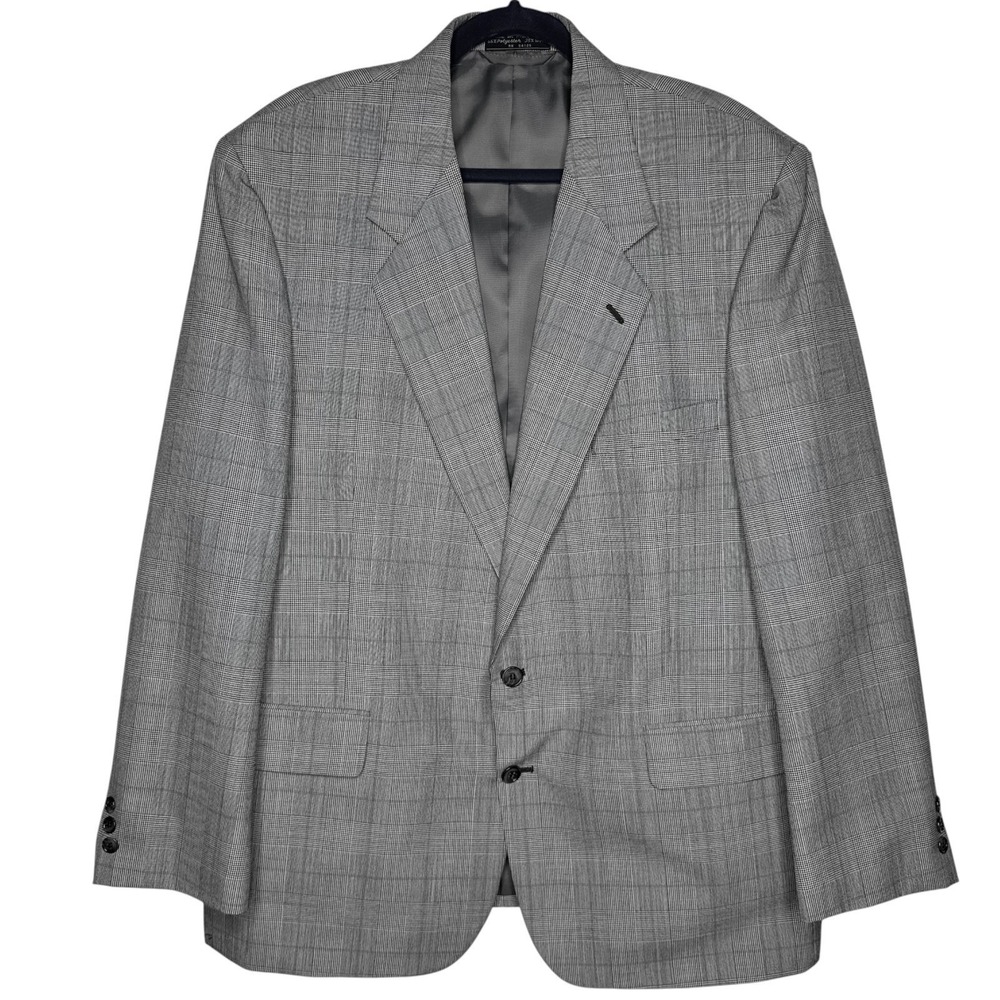 VTG Hardy Amies Sport Coat Gray Glen Plaid Two Button Wool Blend Blazer Mens 48R - Picture 2 of 8